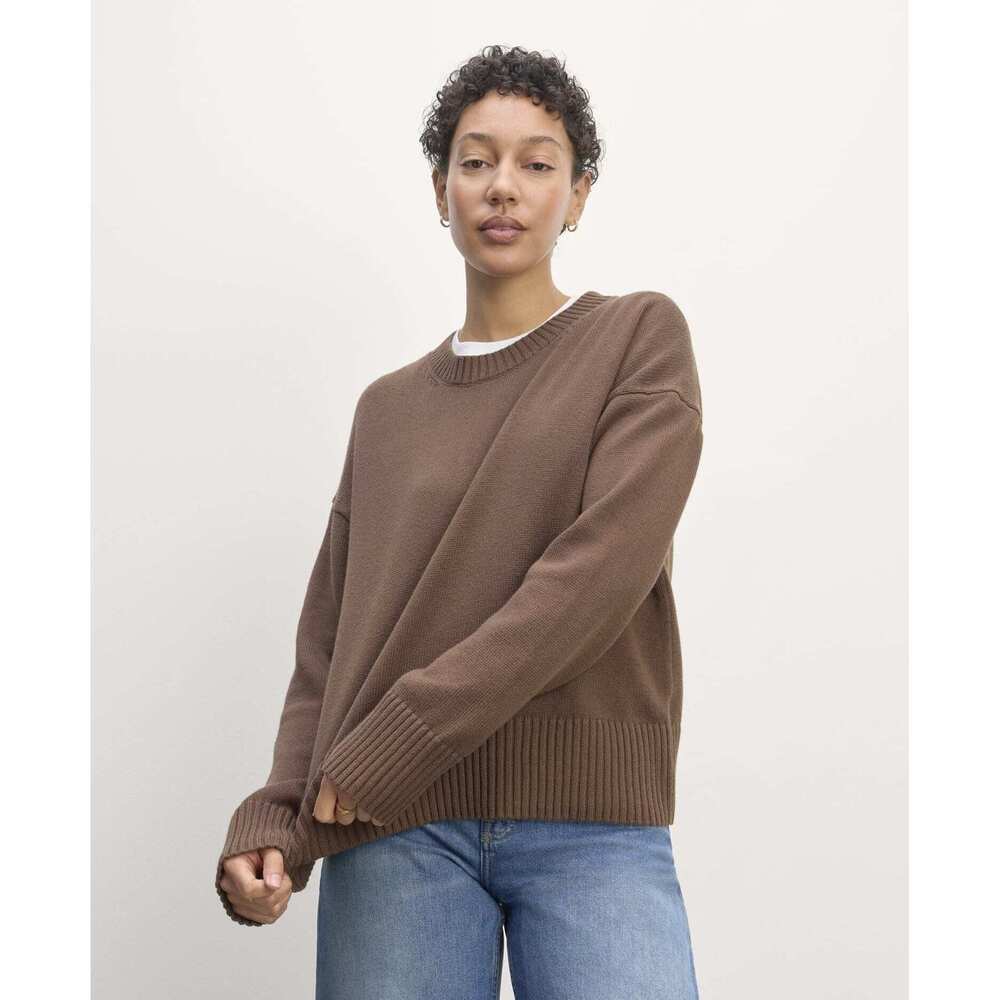 Everlane Women's Boxy Sweater in Everyday Cotton in Brown, Size 2XS
